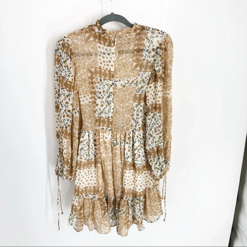 Saints + Secrets Made in Morocco  Patchwork Paisely Smocked Mini Dress S - Picture 6 of 6